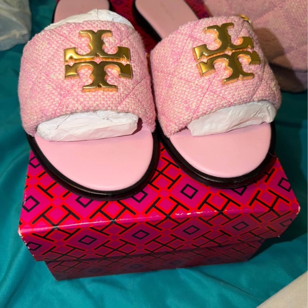 Tory Burch Pink Tweed Sandals